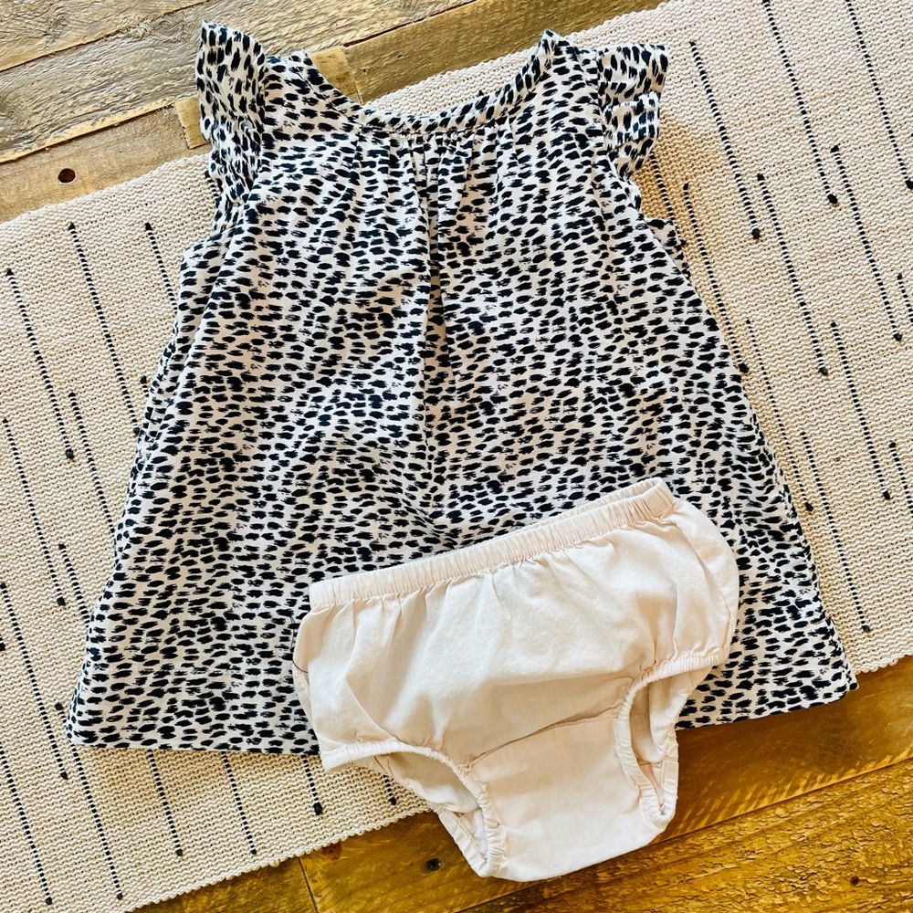 GAP - Black and Ivory Animal-Print Dress w/Diaper Cover - Size 3-6 Months